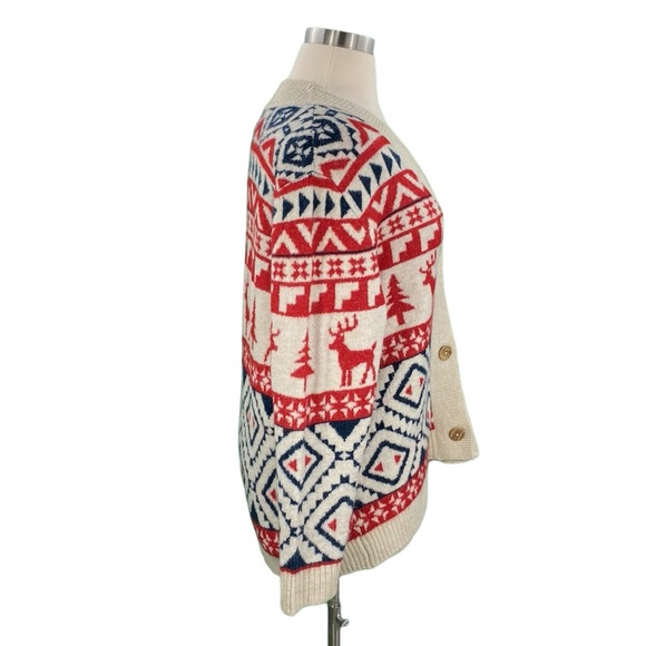 Christmas Beige and Red Fuzzy Fair Isle Knit Cardigan - Picture 7 of 15